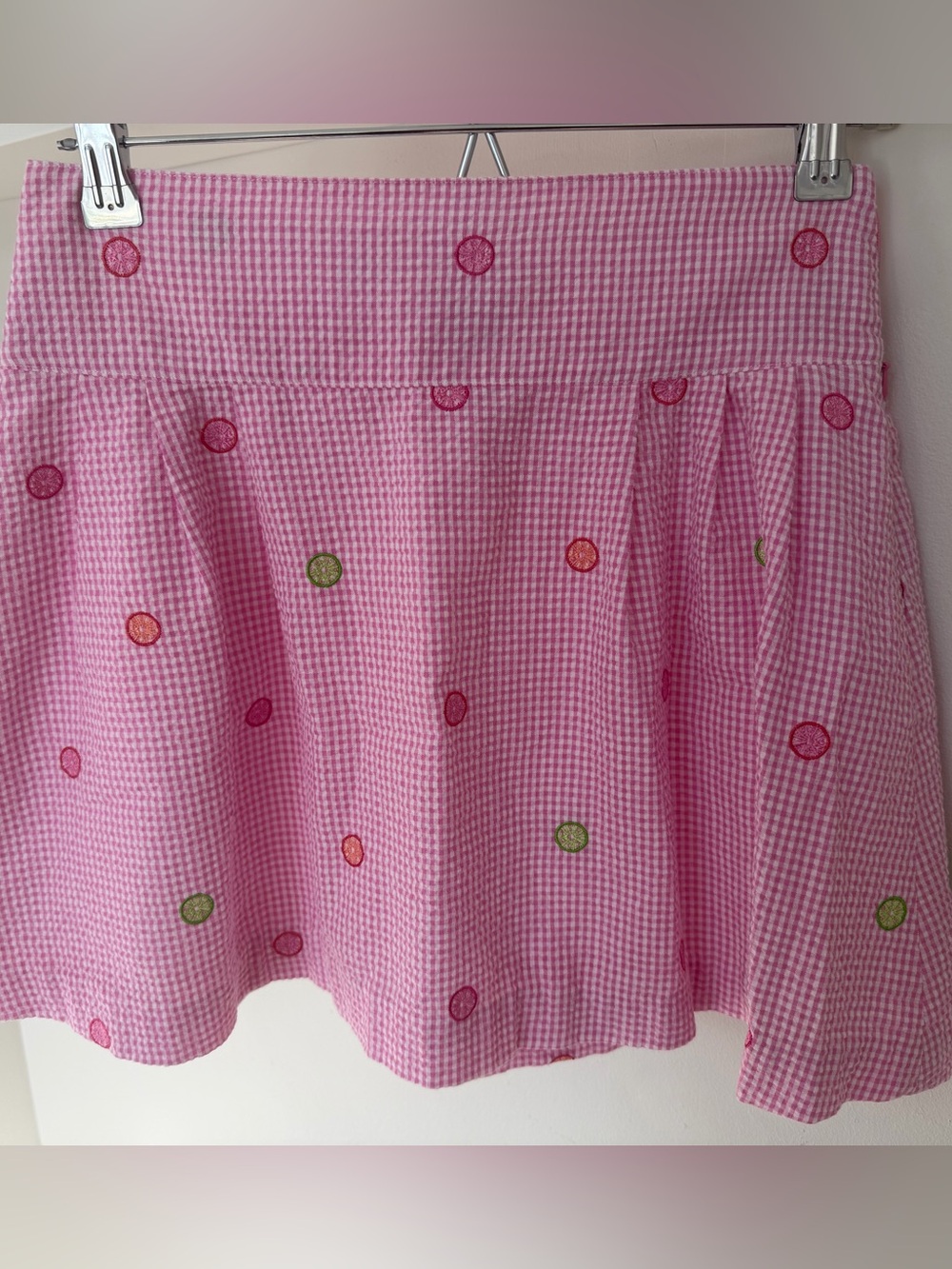 Lilly Pulitzer embroidered citrus pink gingham skirt girls size 12